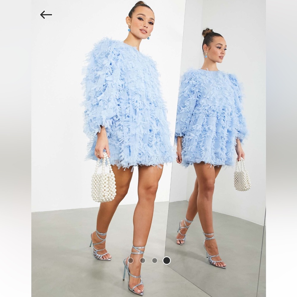 ASOS Edition mini smock dress in textured mesh in blue pale